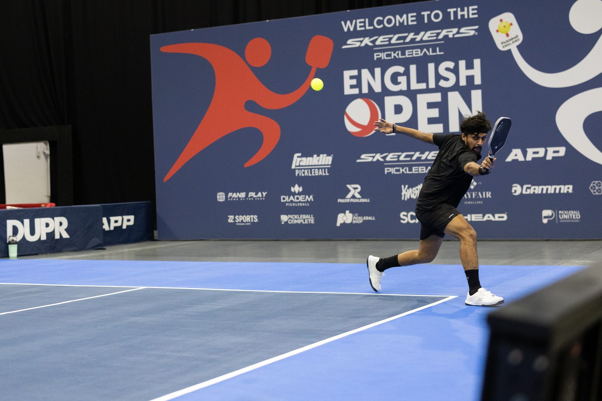 Shrey Surya Mishra reaching for a shot at the English Open