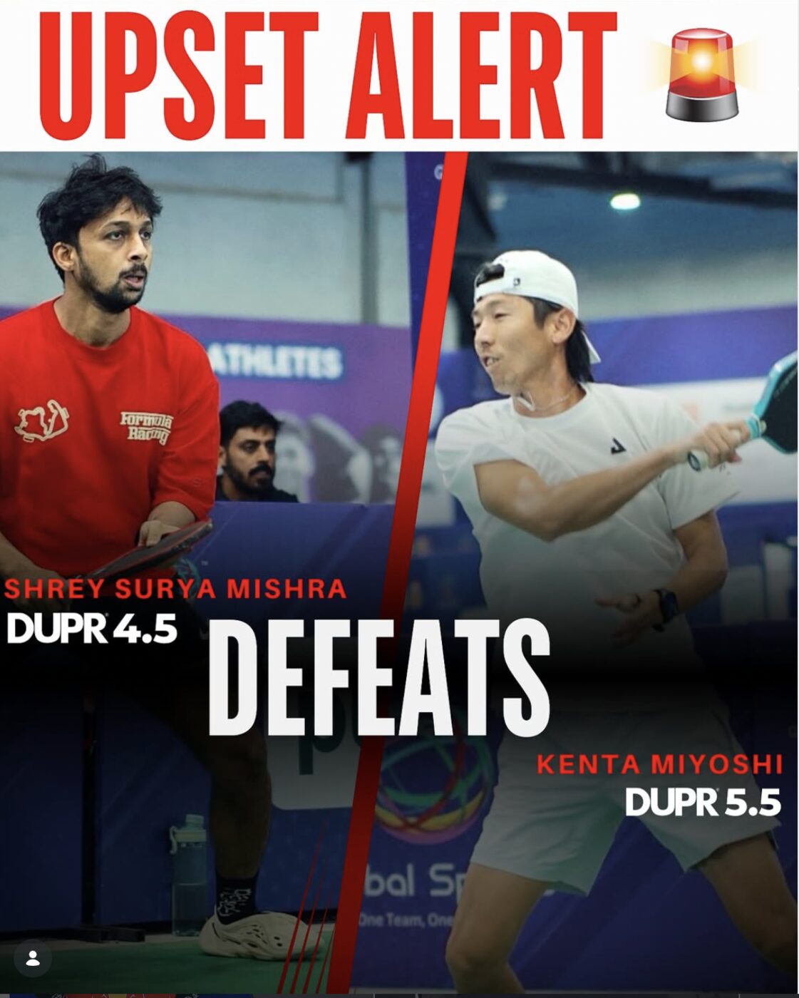 Upset alert: Shrey Surya Mishra (DUPR 4.5) defeats Kenta Miyoshi (DUPR 5.5)